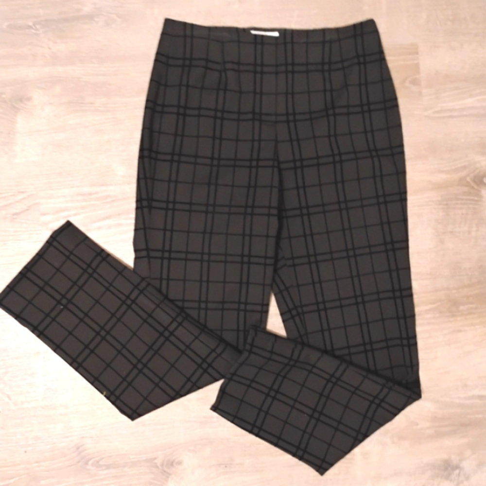Dark Academia Talbots Stretch Plaid High Waist Black Pants Velvet Stripes 10